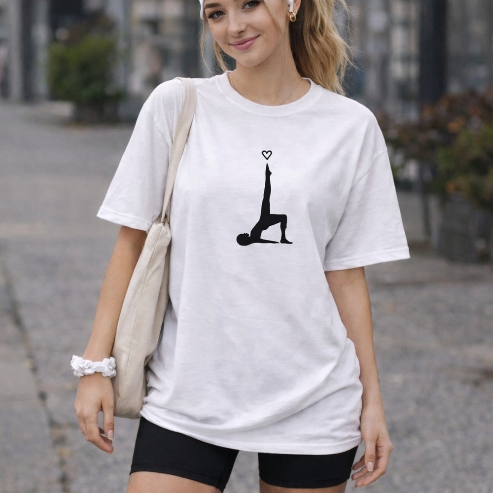 White Yoga Graphic Oversized T-Shirt Large Relaxed Fit